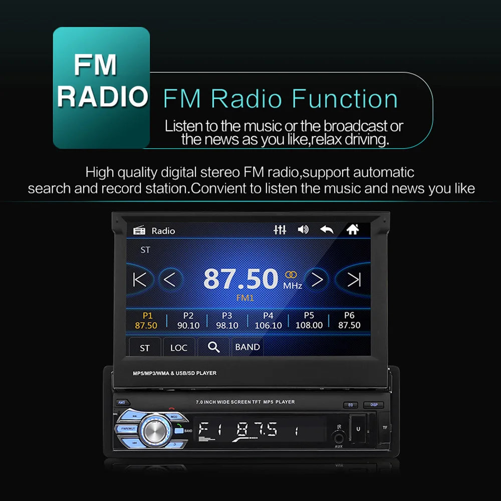 Radio Estéreo 1DIN con Pantalla Táctil HD de 7"